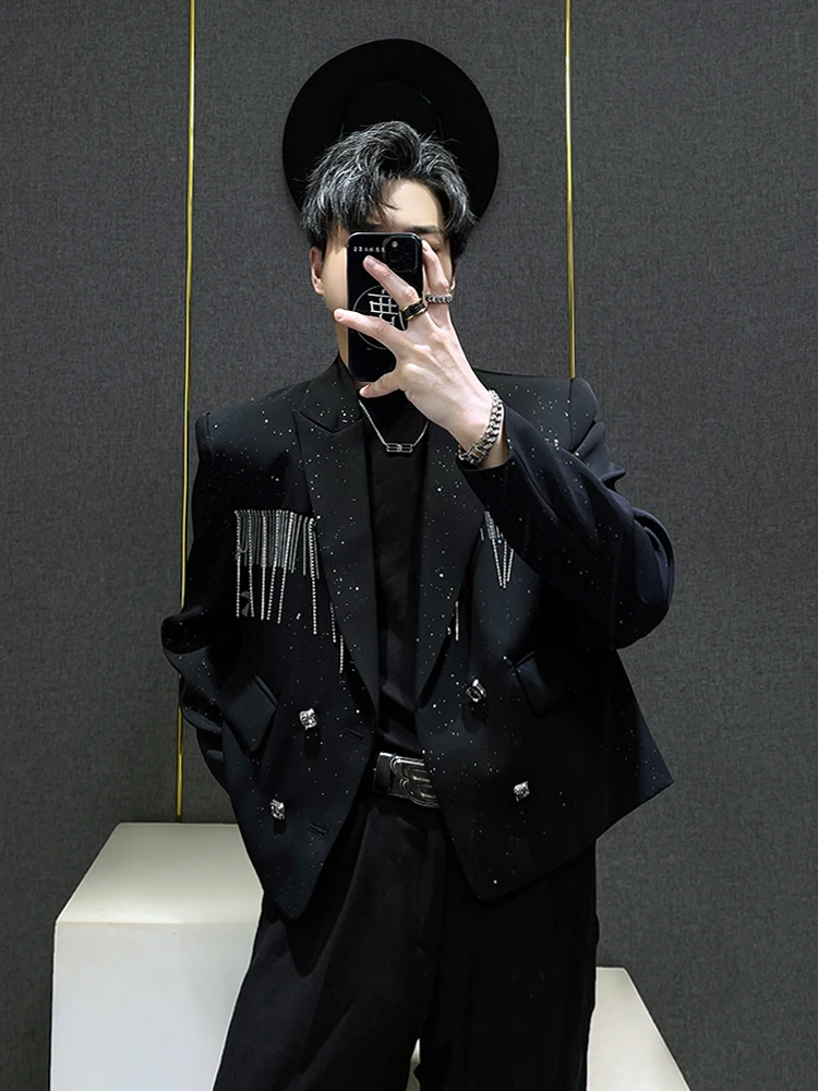 

2024 Spring Autumn New Street Sle Tassel ort Men's Suit Casual oulder Pad Design Four Seasons Versatile Faion Outerwear