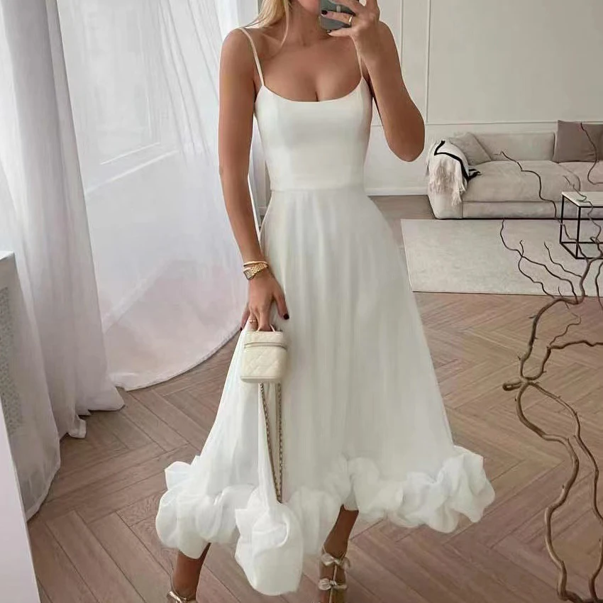 2026 Damen Sommer Ärmelloses Sexy Langes Partykleid mit Blumen-Saum-Design, Hoher Taille, Elegantes Maxikleid, Vestidos Kleidung
