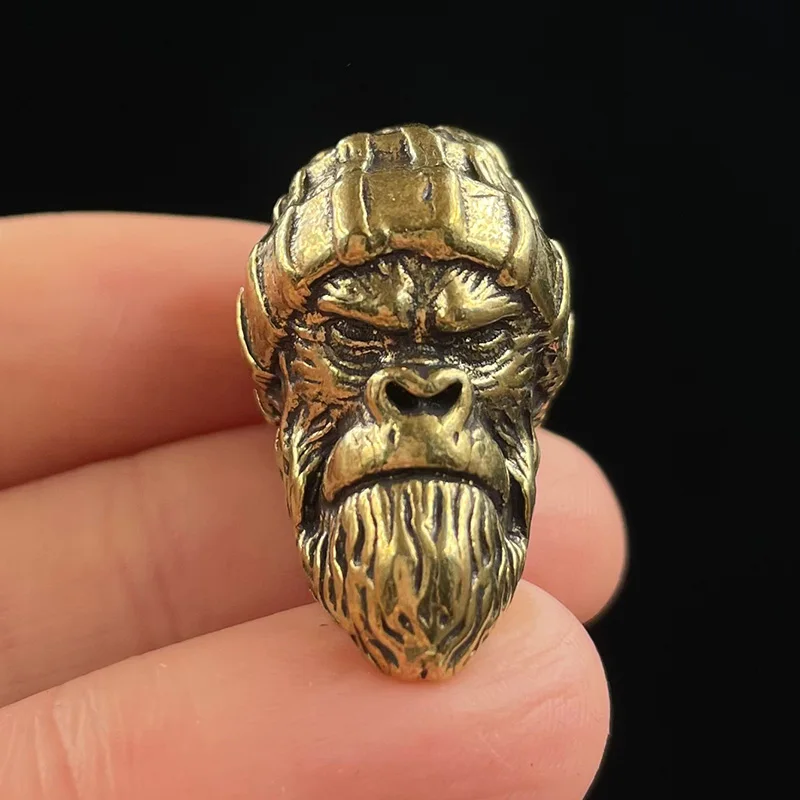 Woolen Hat Gorilla Head Sculpture Brass Knife Beads Animal Orangutan EDC DIY Woven Paracord Lanyard Charms Pendants Accessories