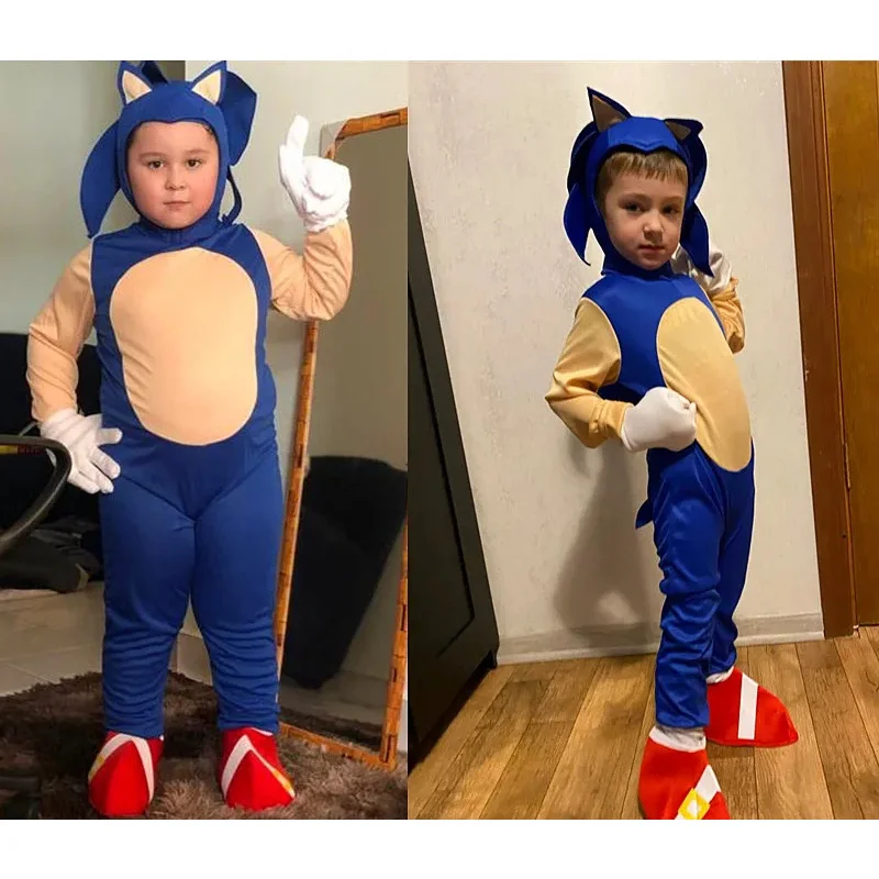 Sonic เครื่องแต่งกายเด็กเม่น Lightning Mouse Jumpsuit อะนิเมะ Sonic Boy Cos เกมเครื่องแต่งกาย