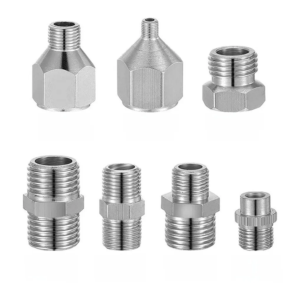 7Pcs Industrial Air Compressor Adapter Kit Metal Connectors with Hex Wrench Slots and Knurled Surfaces for Reliable On Site Use