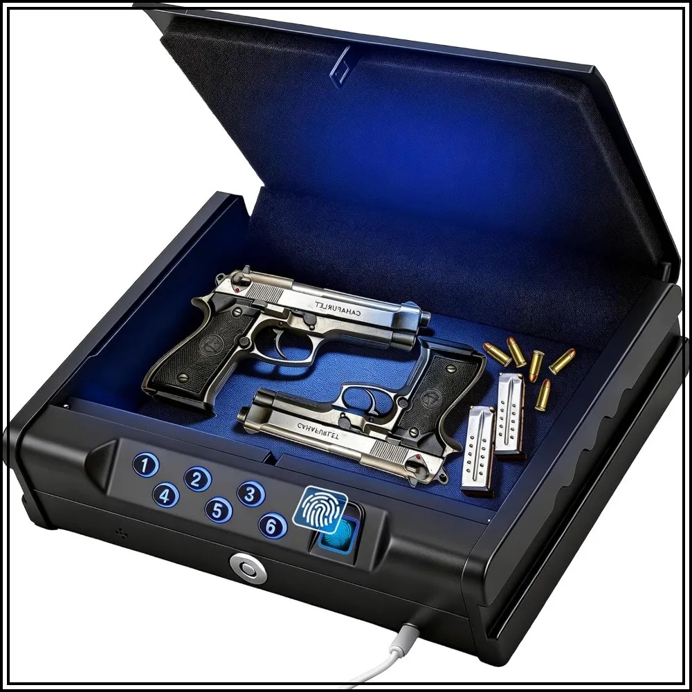 

Biometric Fingerprint Handgun Safe, 0.1s Quick Unlock, Heavy Steel Pistol Box for Bedroom Vehicle