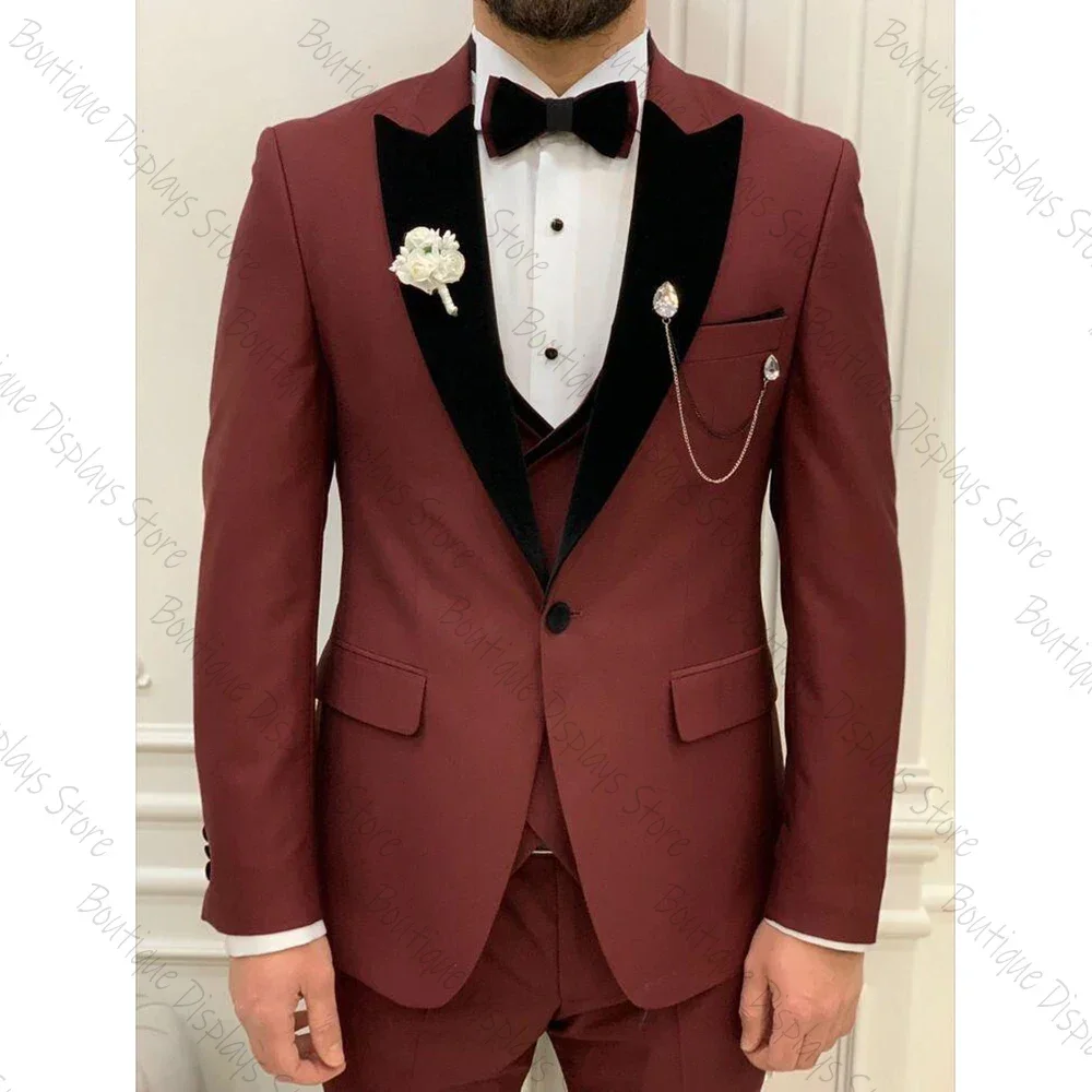 

Classic Slim Men Suit Single-breasted Peak Lapel 3 Pieces(Jacket+Pants+Vest) Male Formal Wedding Party Set