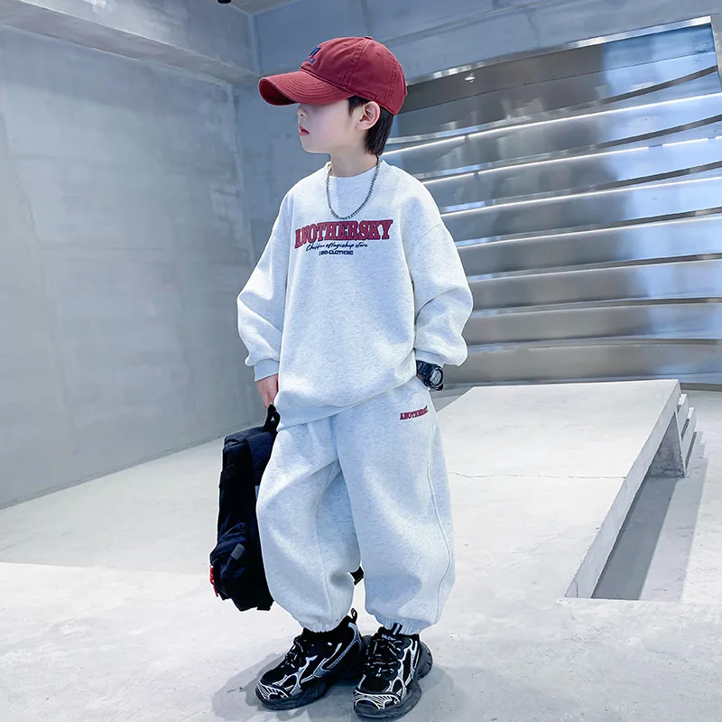 New Spring Children Boy 2PCS Clothes Set Letter Printed Long Sleeve Hoodies Loose Fit Sporty Sweatpants Casual Street Style Suit