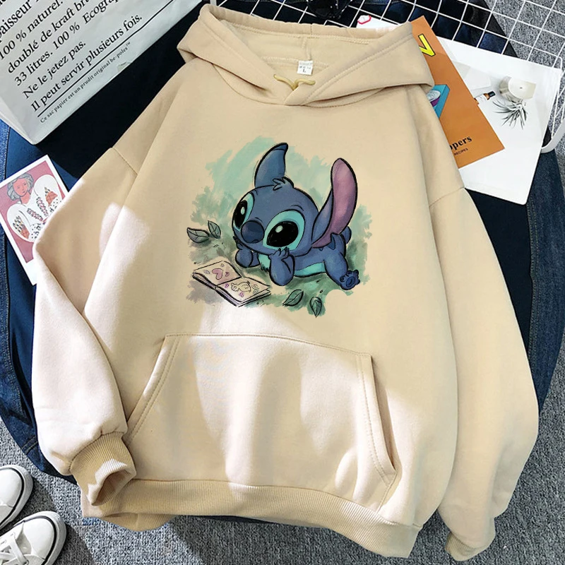 streetwear Cartoon Winter Disney Stitch Hoodies Women Harajuku Cute Anime Sweatshirt Manga Hoody Female