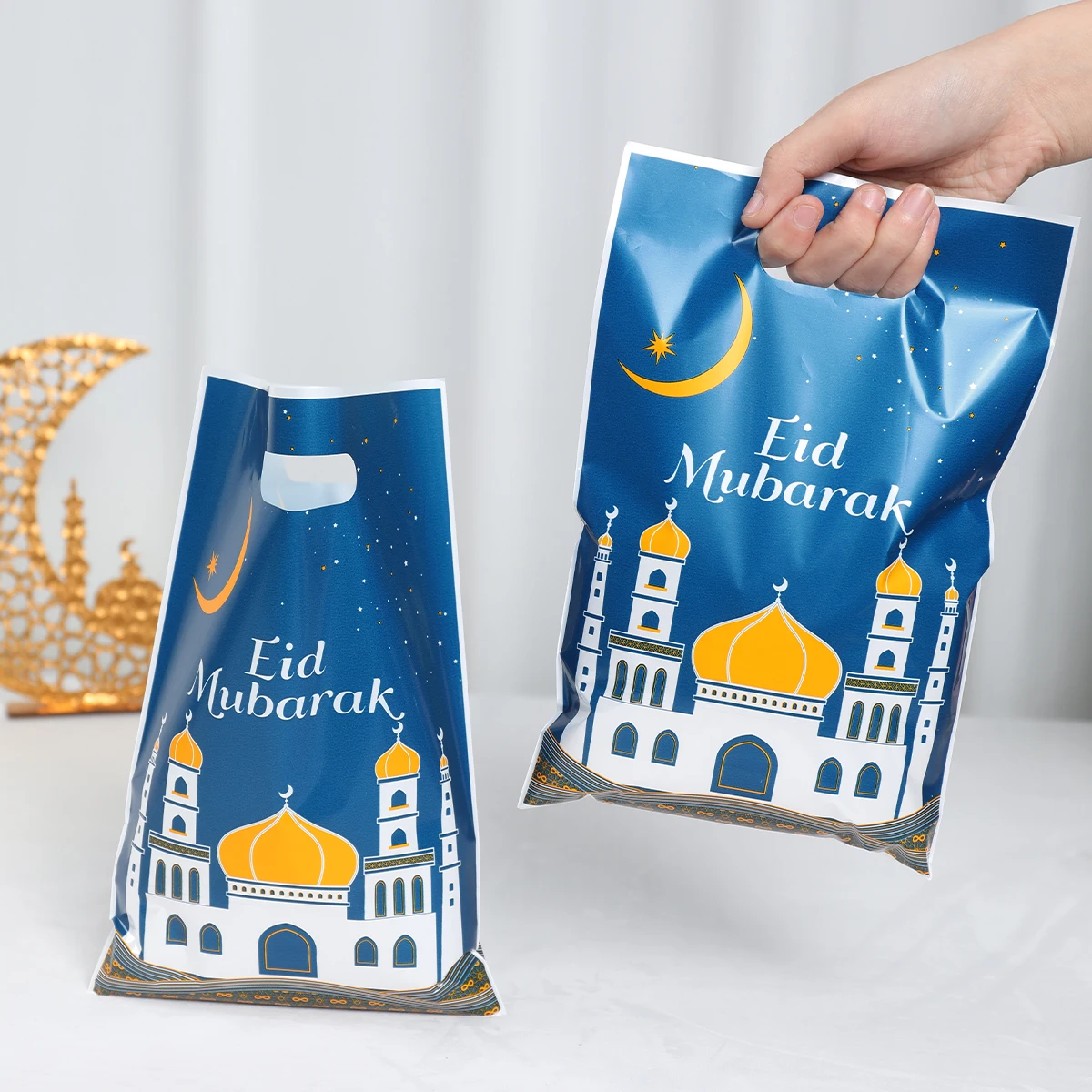 10pcs Eid Mubarak Gift Bags Plastic Candy Cookie Bag Ramadan Kareem Decoration 2025 Islamic Muslim Party Supplies Eid Gifts