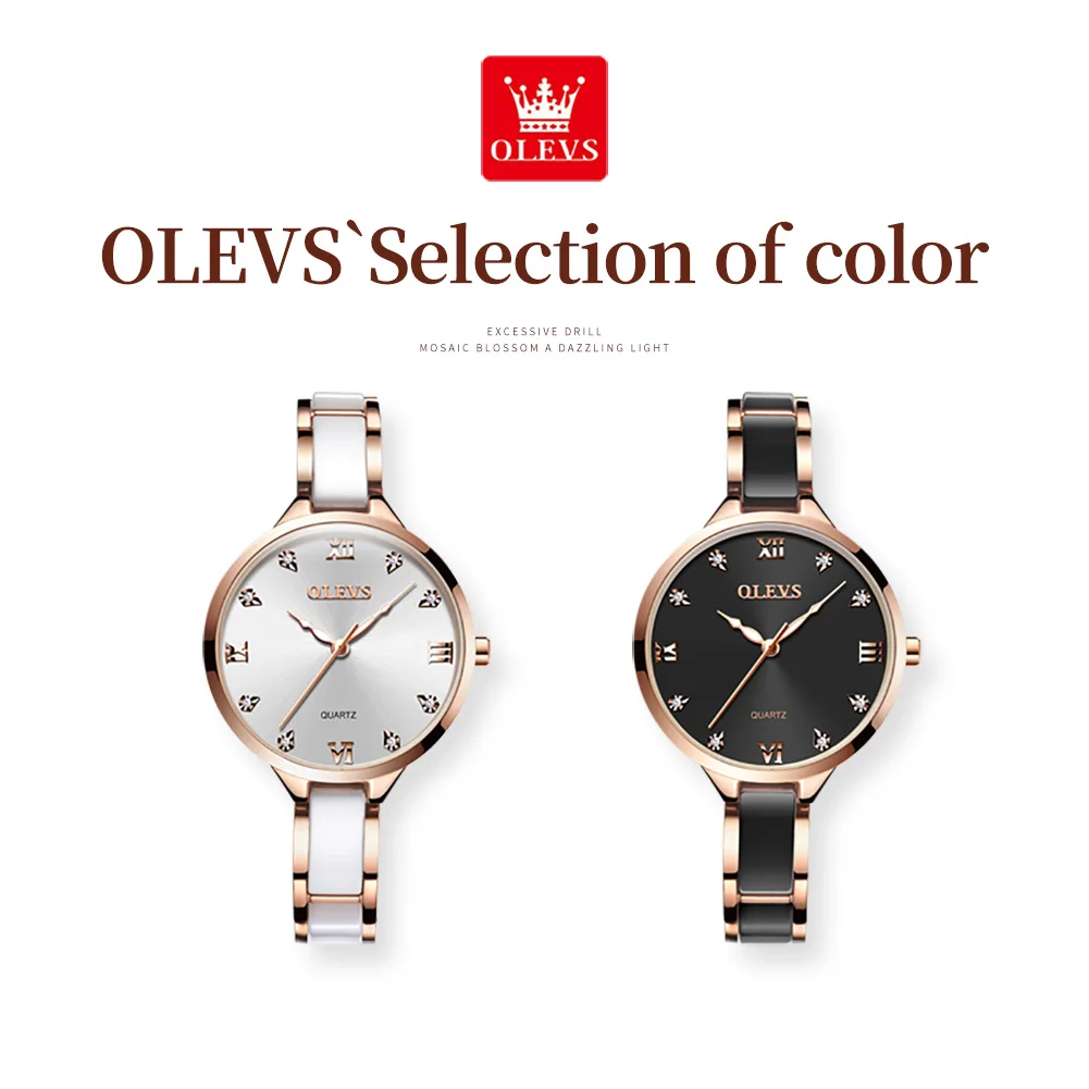 OLEVS Ceramic Dress Women Watch Luxury Rose Gold Ladies Wristwatch Gifts Japan Imports Quartz Movement Watches Relogio Feminino view 6