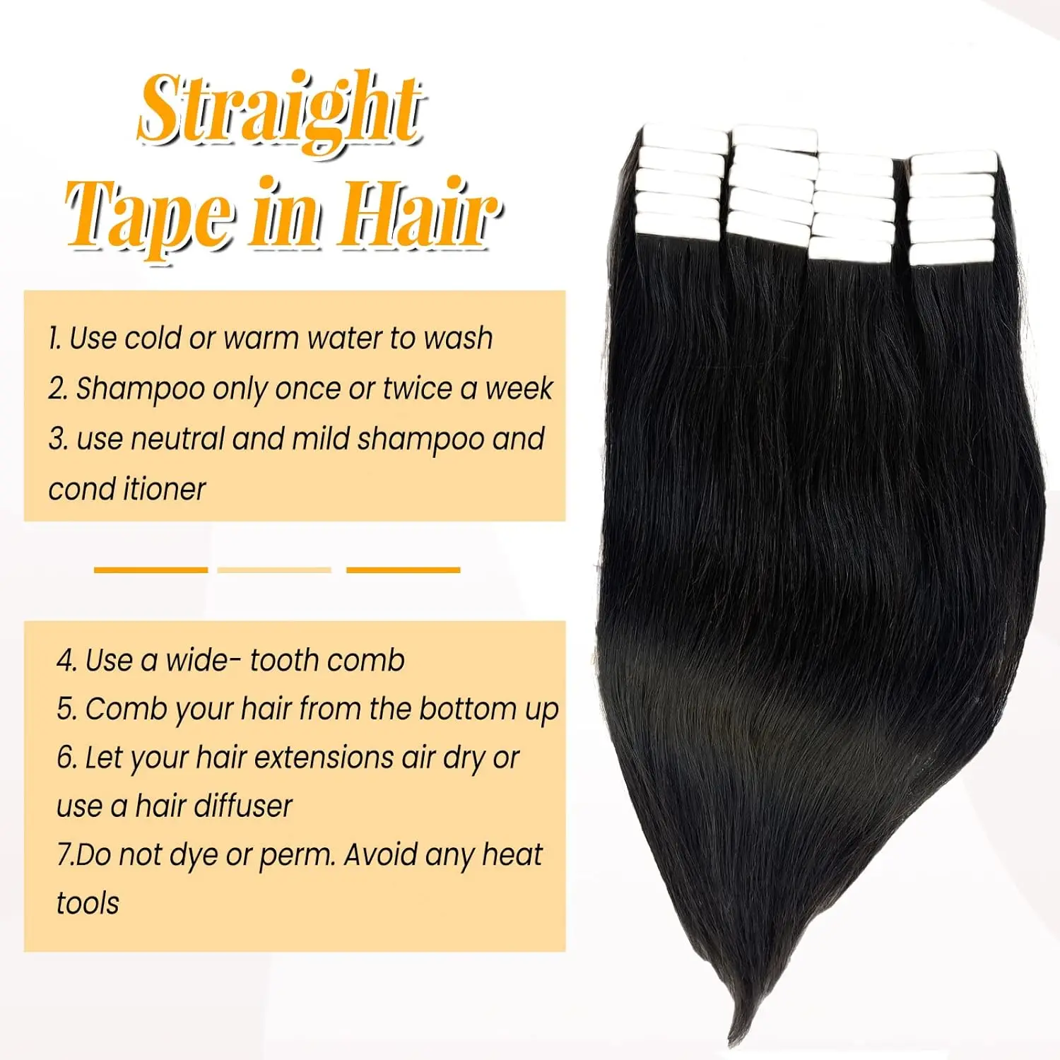 20Pcs/50g Straight Tape In Hair Extensions Full Head 100% Human Hair Tape ins Adhesive Invisible Glue Natural Black 24 26 Inches