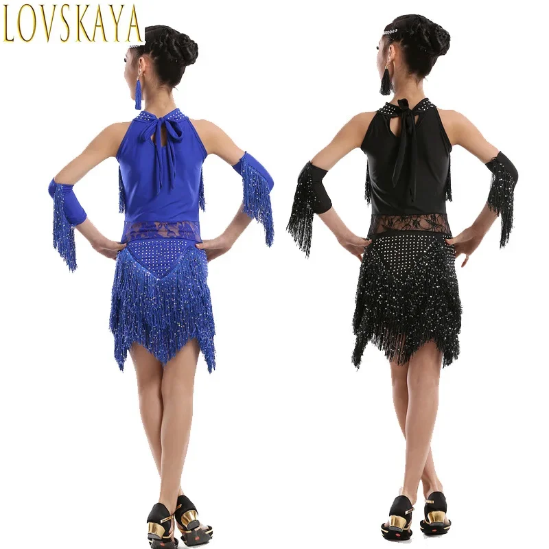 New sequin Latin dance tassel dress for girls, fashionable cha cha salsa tango dance costumes, stage costumes