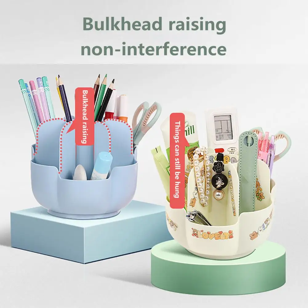 Brush Pencil Holder Desktop Organizer with Multiple Compartments Multifunctional 360 Degree Rotating Pen Holder for Home