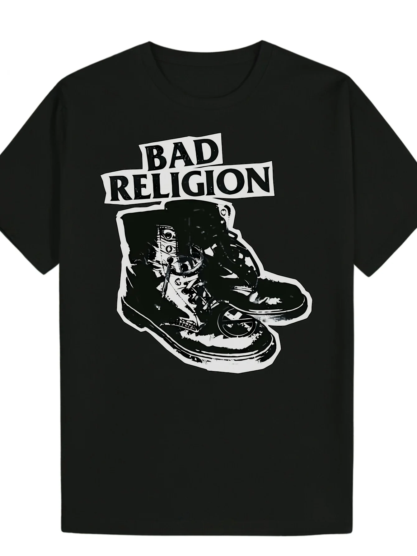 Black Men's BAD RELIGION Graphic T-Shirt with Iconic Logo Print Short Sleeve Round Neck Slight Stretch Fabric Regular Fit Casual