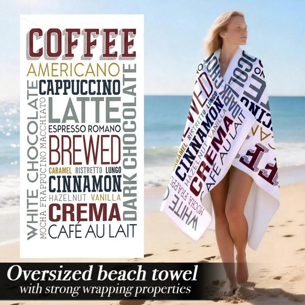 Coffee Lover Word Art Beach Towel Patterned Sunscreen And Windproof Suitable For Swimming Pool Camping Travel Blanket