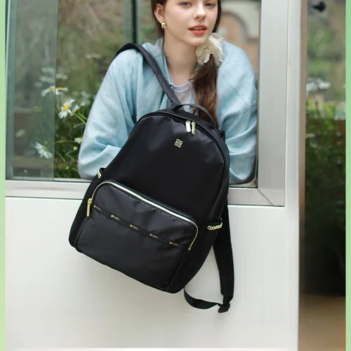 가벼운 대용량 백팩 LeSportsac 여성용 가벼운 대용량 트렌디한 패션 스트리트 스타일 순수 색상 직사각형 가방 백팩 배낭 