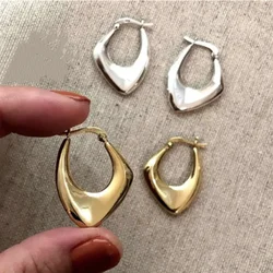 Stainless Steel Gold Color Geometric Design Twisted Square Hoop Earrings For Women Creative Young Girls Party Wedding Jewelry