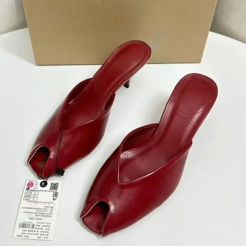 Peep-Toe Damen High Heels Sandalen aus Lackleder, Designer Stilettos für Festlichkeiten, Große Größen, Elegante Sexy Damen Mules Schuhe