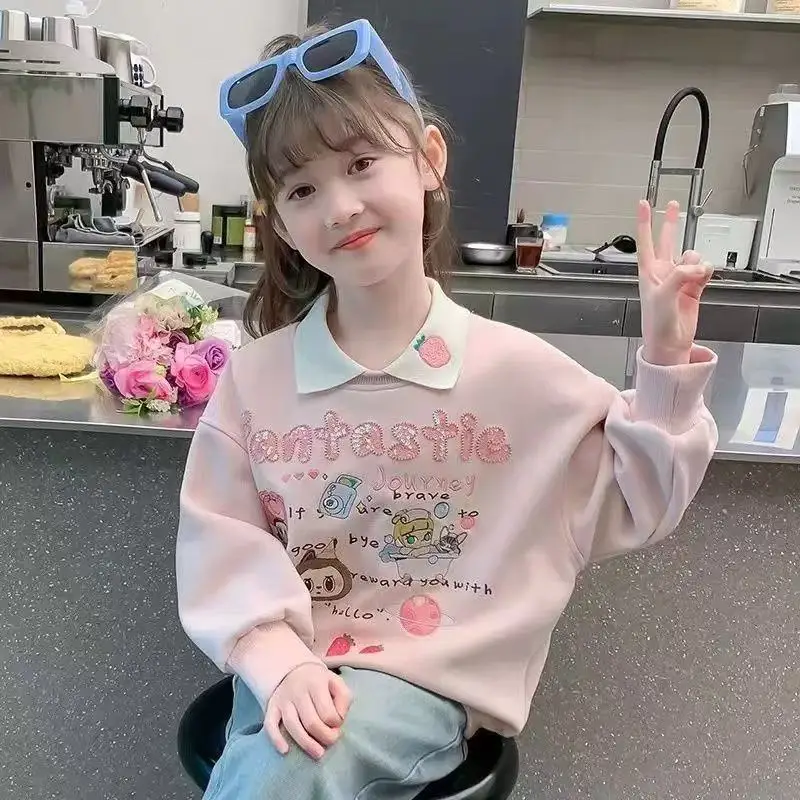 

Girls Spring and Autumn 2025 New Sweater Children's printed Western Style Cartoon Casual Top Girl T-shirt 90-160cm