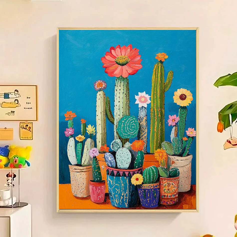 RUOPOTY Malen nach Zahlen auf Leinwand, Lotus-Kaktus-Blume, Sommerblumen, gerahmte Wandkunst, modern, für Handarbeit, Acryl, Heimdekoration