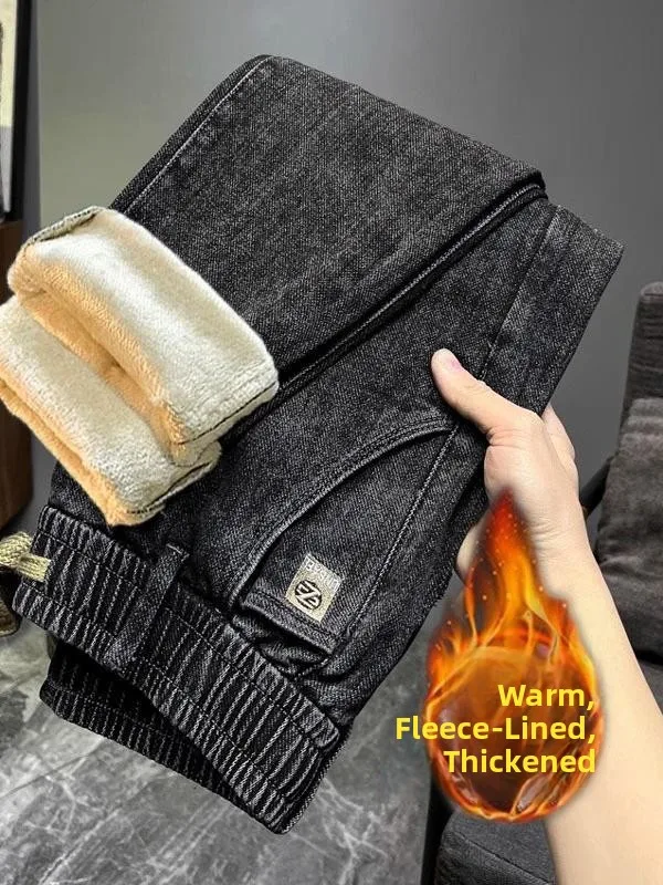 Jeans da uomo con elastico in vita foderato in Fce Pantaloni casual in velluto a coste Dstring Pantaloni caldi invernali alla moda per giovani