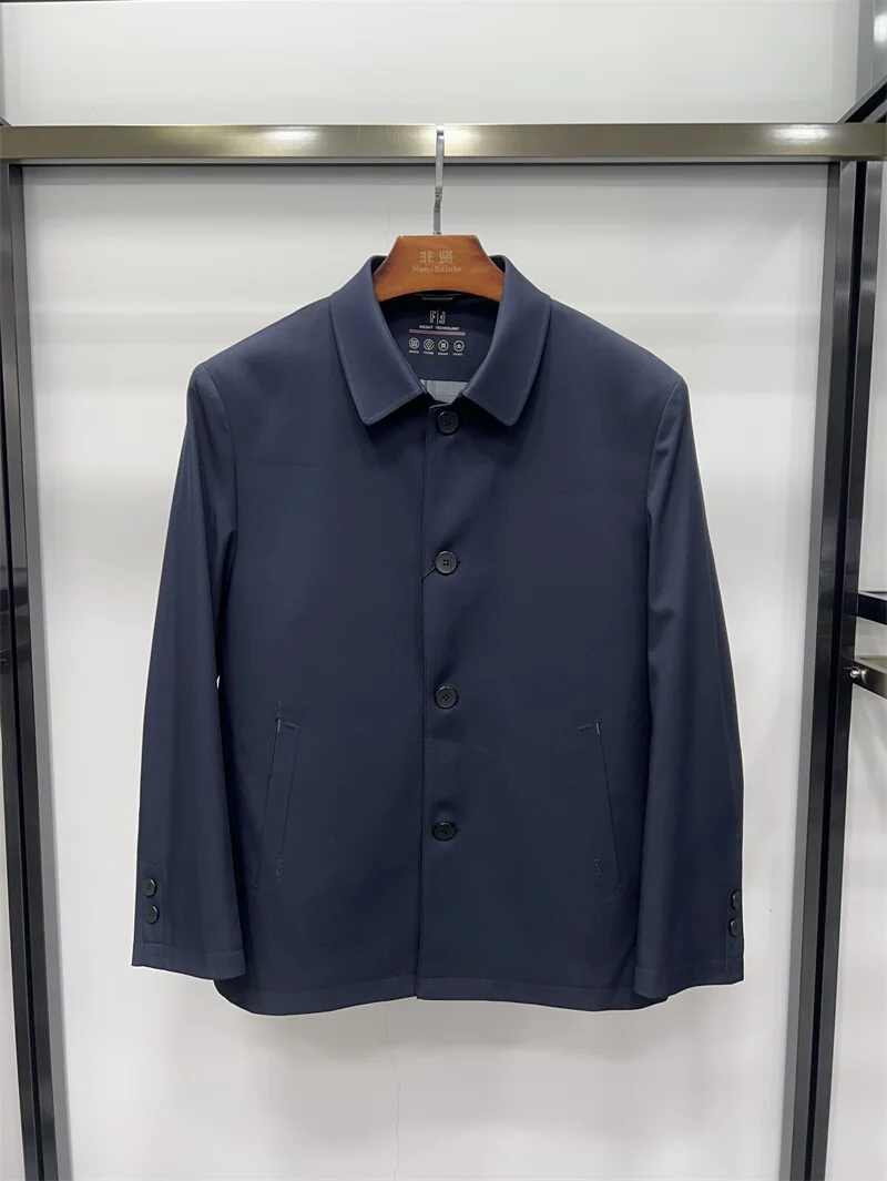 

Мужская деловая куртка Non-Saints, синяя, на пуговицах, с воротником, не требующая глажки, весна 2024, приталенный крой, длинный рукав, повседневная, для джентльменов