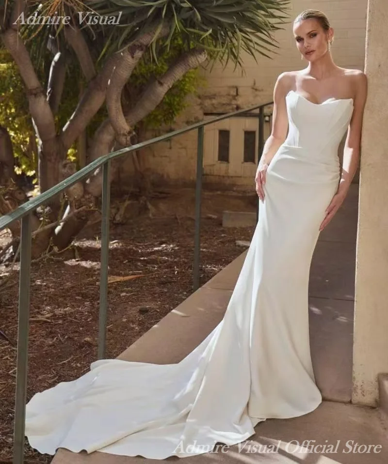 Admire Visual Classic Wedding Dress Mermaid Satin Boat Neck Neckline With Detachable Jacket Customized Bride Gowns