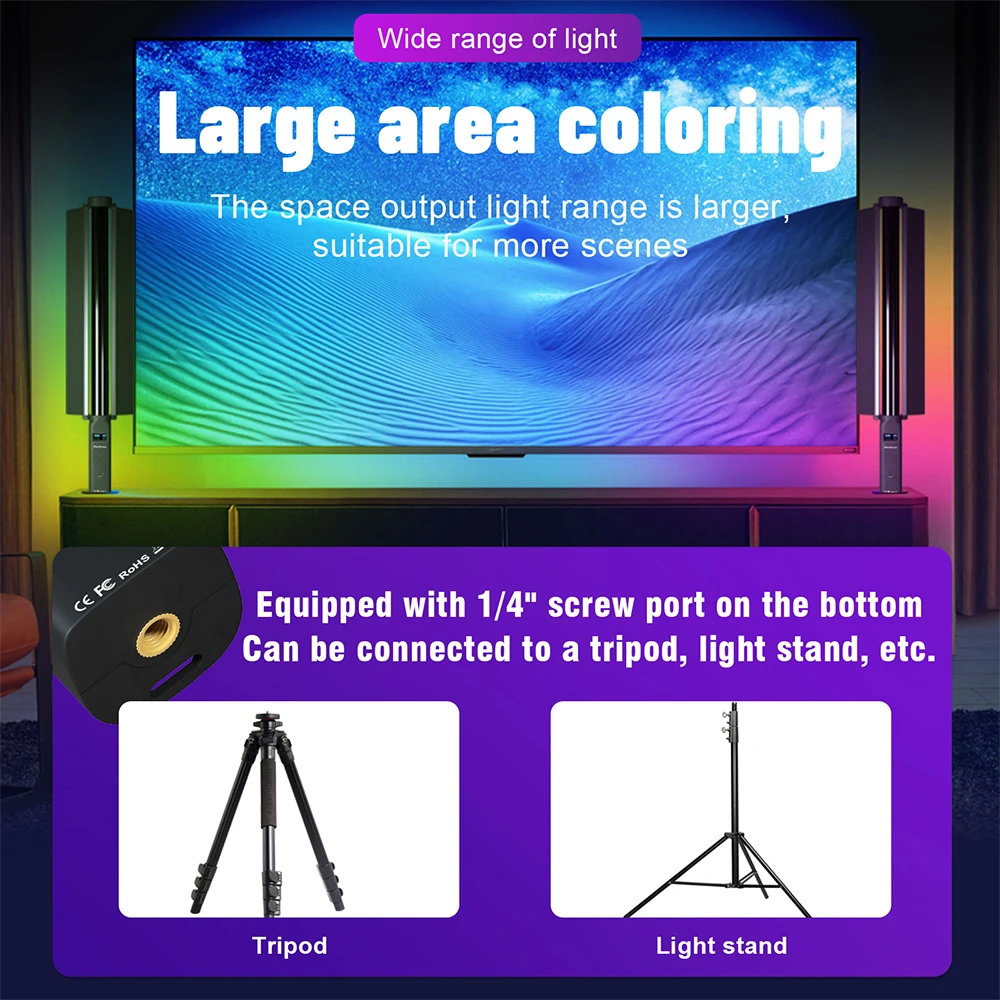 RGB Handheld Stick Light Wand หลอด LED Video Light Barndoor CRI 95 + 2500 K-9000 K 2600 mAh การถ่ายภาพแสงเติมโคมไฟ