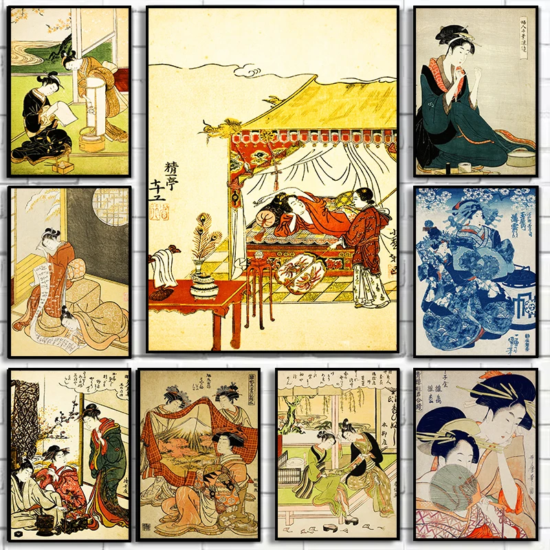 Japanese Antique Geisha Series Poster Print Canvas Art Pictures Home for Living Room and Bedroom Wall Decor Frameless Painting
