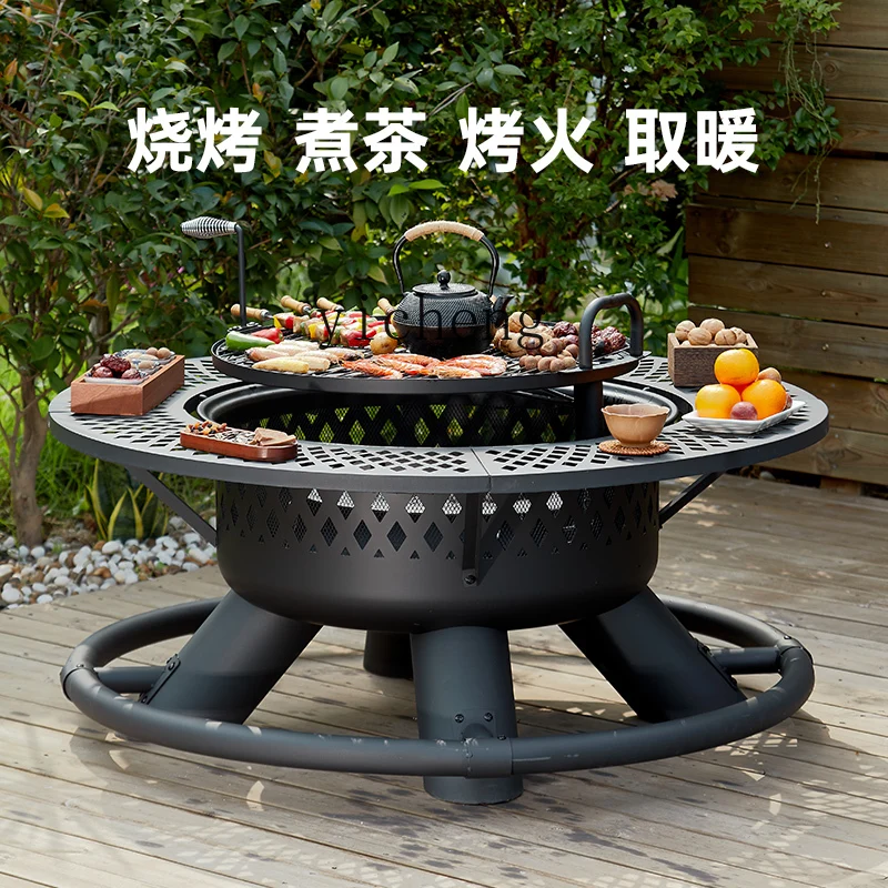 ZK Outdoor BBQ Grill Household Garden Grill Fireplace Enclosed Furnace Tea Table Heating Campfire Basin