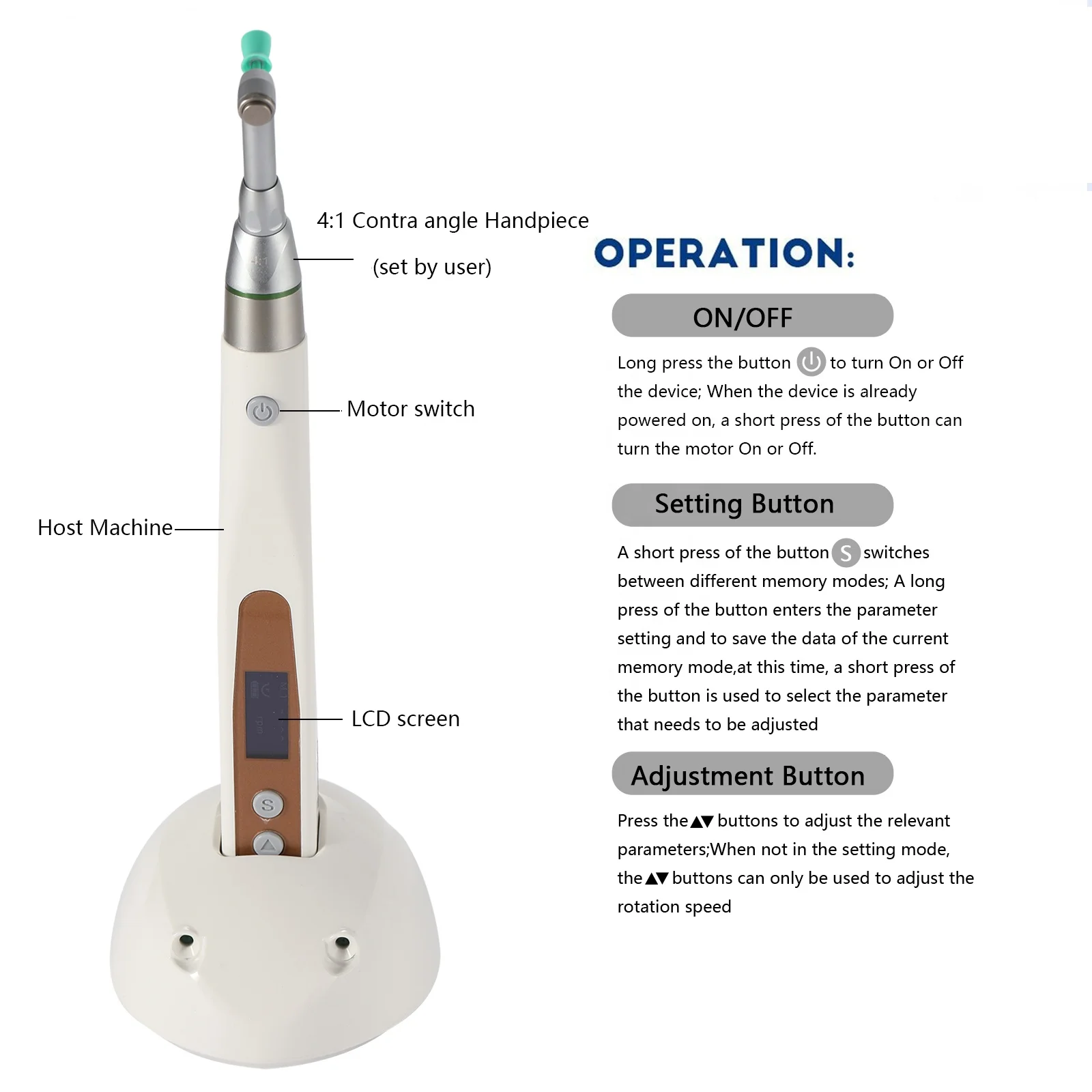 de ntal 360 °   Manipolo per profilassi igienico elettrico senza fili + tazze per angoli profilassi monouso universali