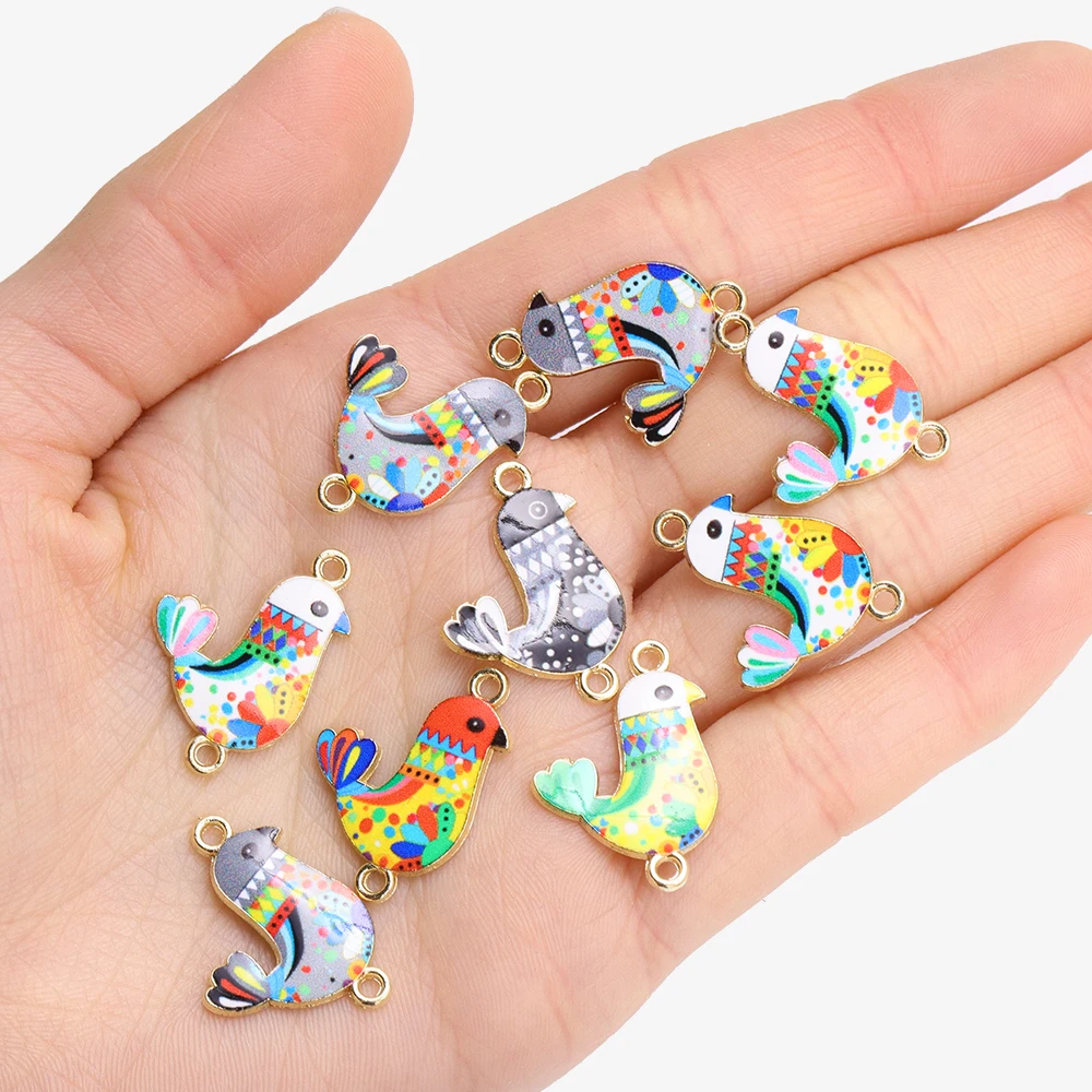 10Pcs Colorful Enamel Peace Pigeon Connector Alloy Metal Pendant for Necklace Bracelets Jewelry Connector DIY Craft Accessories