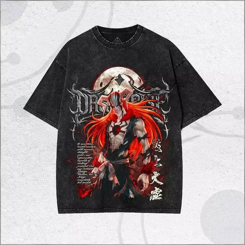 Anime BLEACH Kurosaki Ichigo Zangetsu Graphic Print T-shirt Men Women Loose Casual Oversized Harajuku Fashion Top Summer New Tee