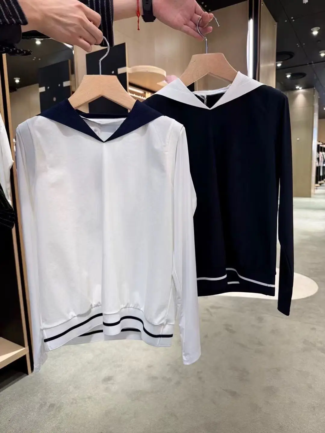2026 Women’s Golf Knit Pullover Long Sleeve Sailor Collar Color Block Quick Dry Slim Fit Sports Top