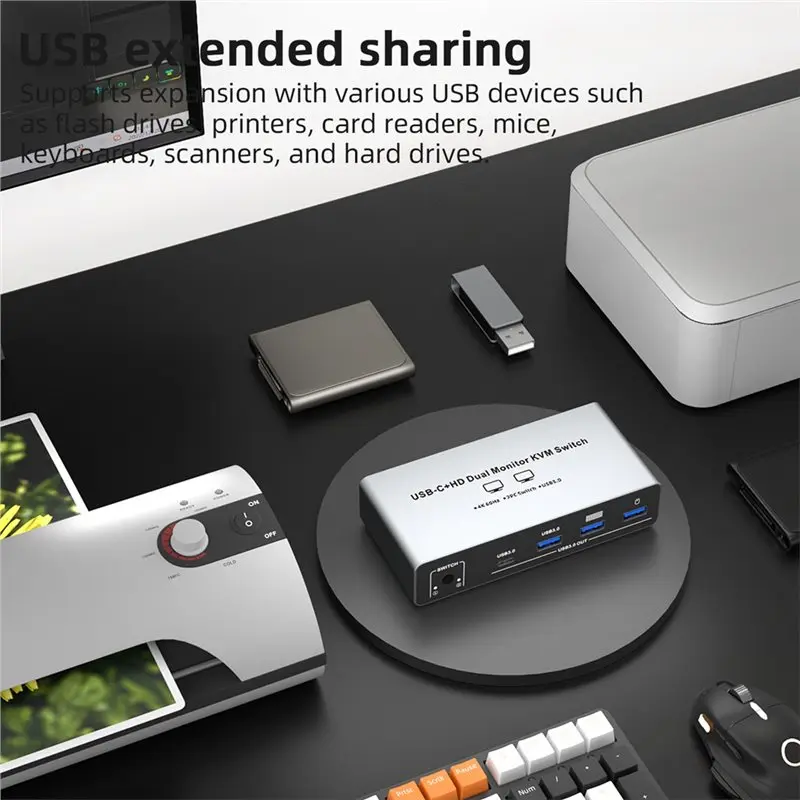 A31T USB-C+HD Dual Monitor KVM Switch 4K 60Hz 2 in 2 Out 8K Compatible Splitter US Plug