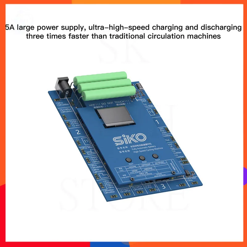 Máquina testadora de bateria de 3 canais com ciclo automático de potência 5A para baterias iPhone 11-15PM, ideal para oficinas de reparos e entusiastas de DIY