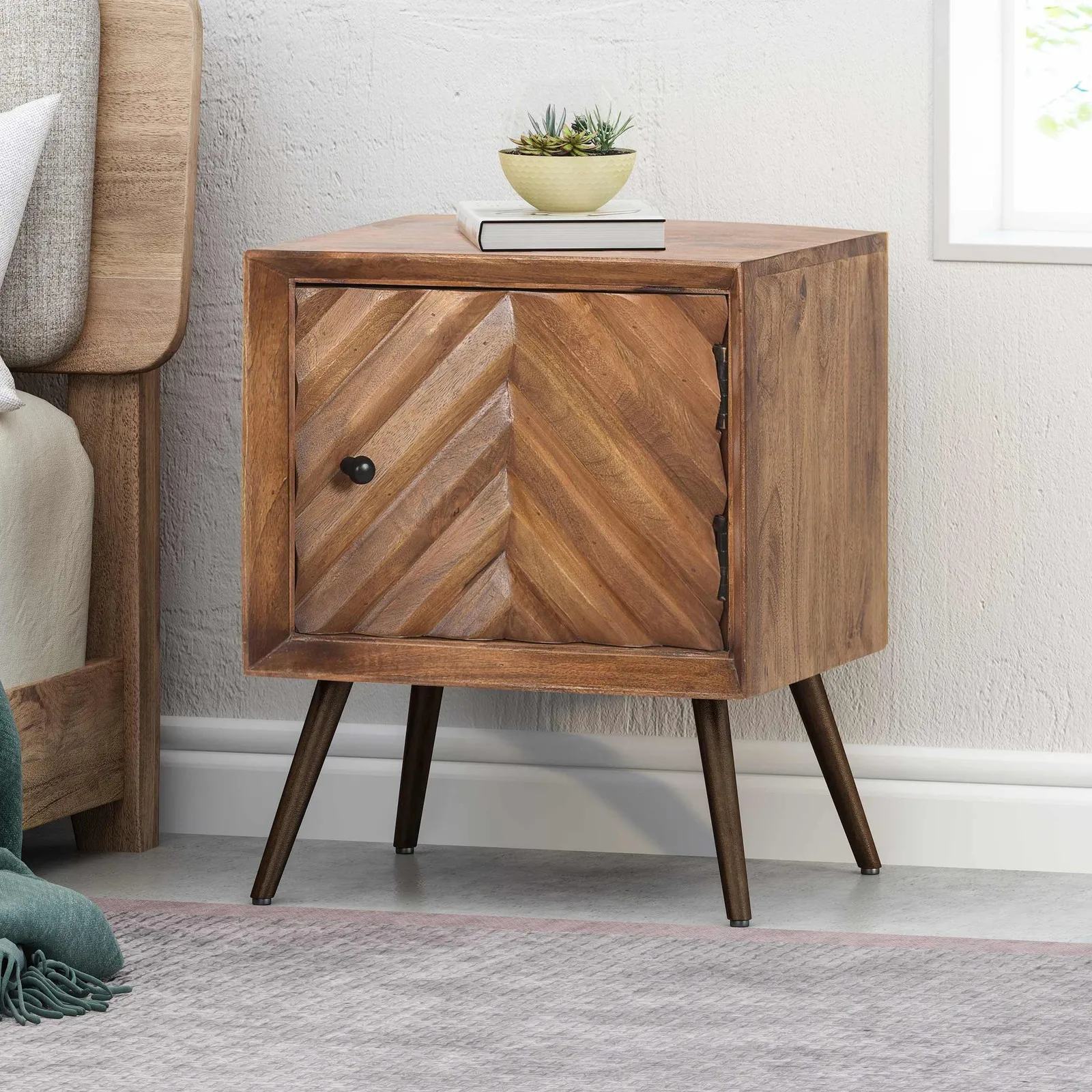Mango Wood Cabinet with Chevron Design. furniture bedroom
