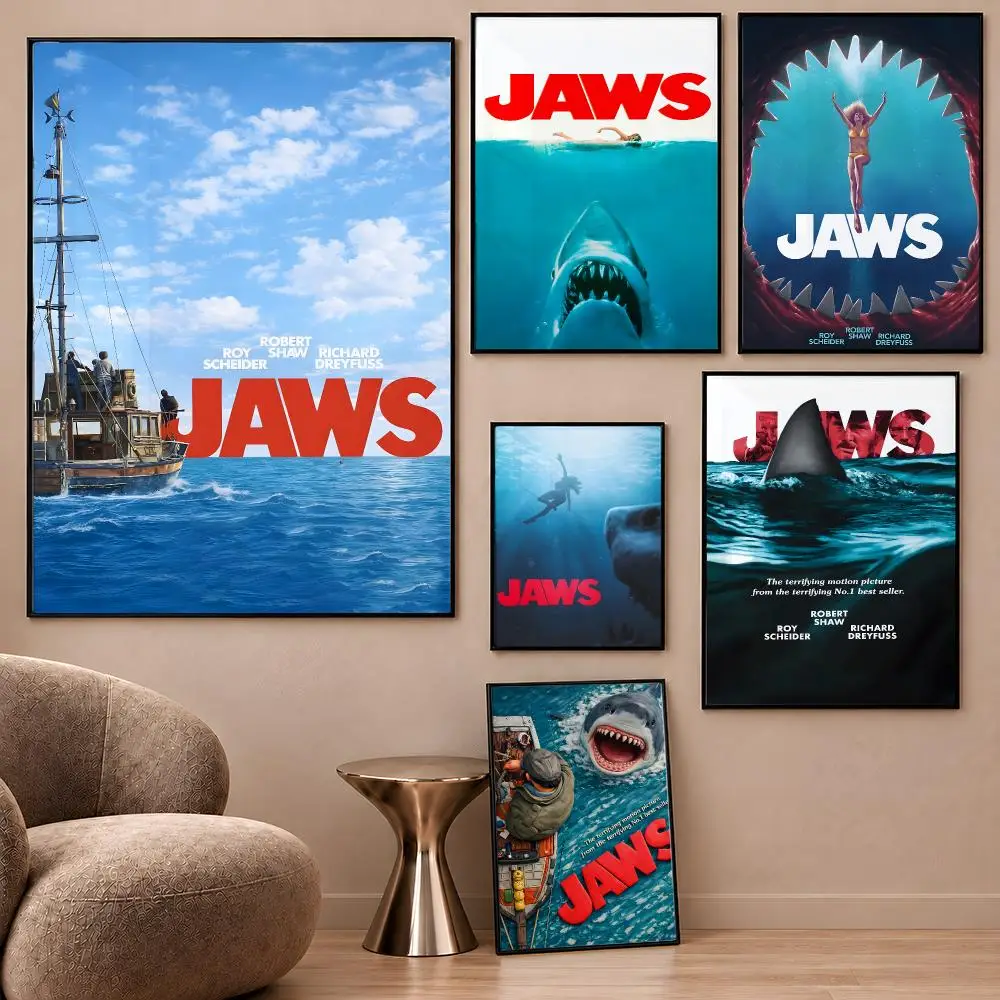 Movie Jaws Shark Amity Island Bruce Orca Poster Aesthetic Wall Art Poster HD Waterproof PP Self Adhesive Bedroom Dorm Room Decor