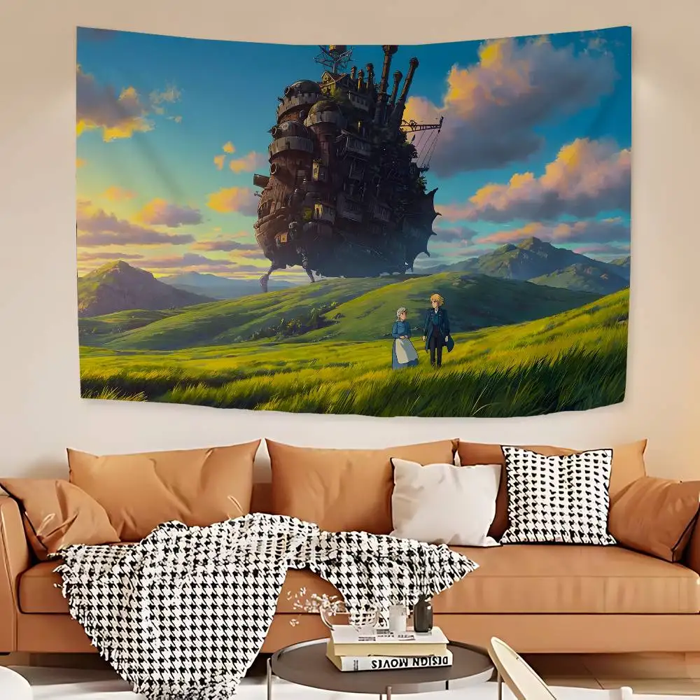 H-Howls-Moving-CastleS Tapestry Art Printing Japanese Wall Tapestry Anime Wall Hanging Home Decor