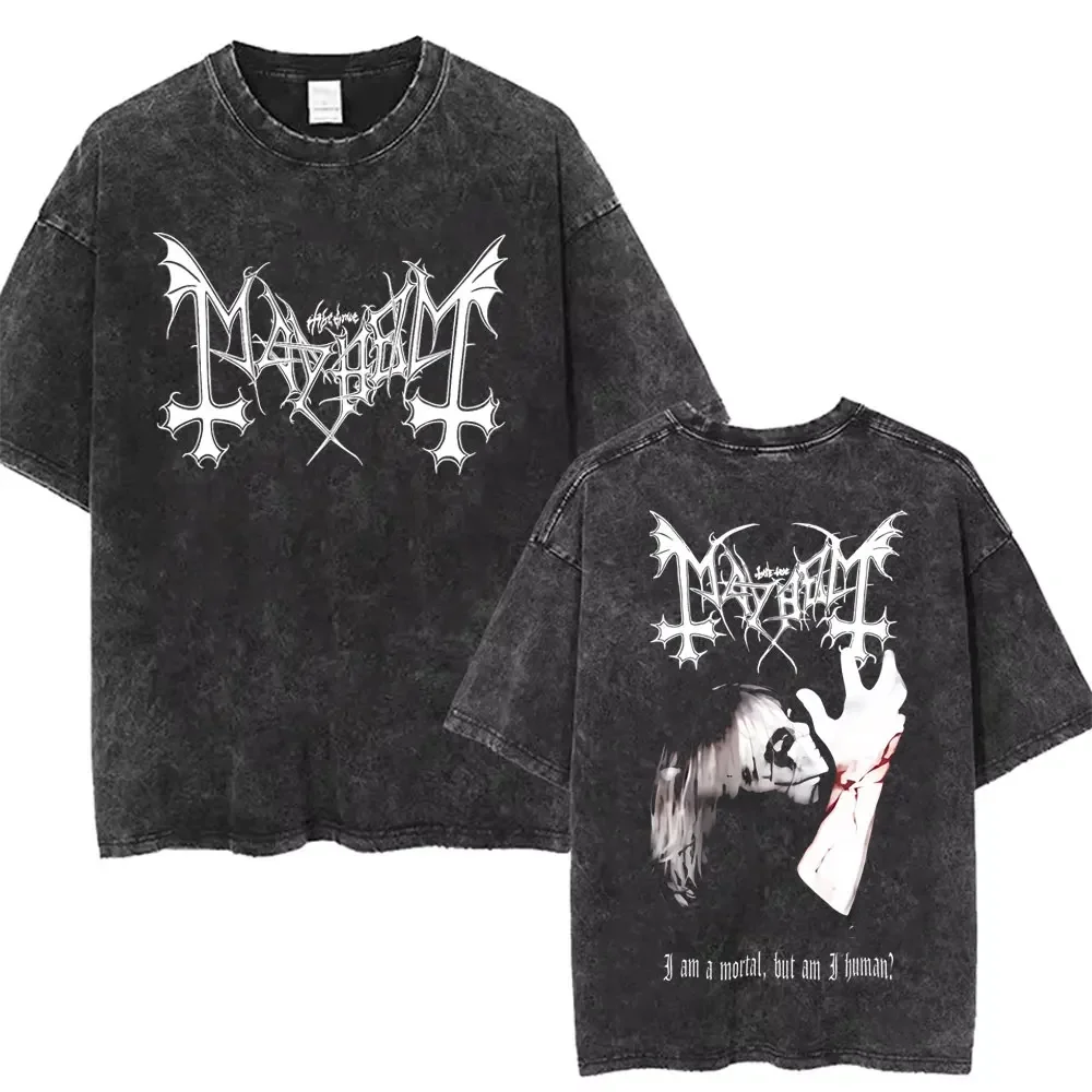 Customization 60 Washed Vintage Mayhem The Dawn Of The Black Hearts T-shirt Men's Women Rock Oversized T Shirts Men Death Black