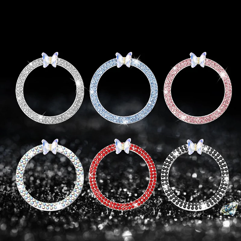 

Bling Butterfly Bow Rhinestone Car Engine Start Stop Ignition Ring Metal Decorative Accessory For Women's Vehicle Interior