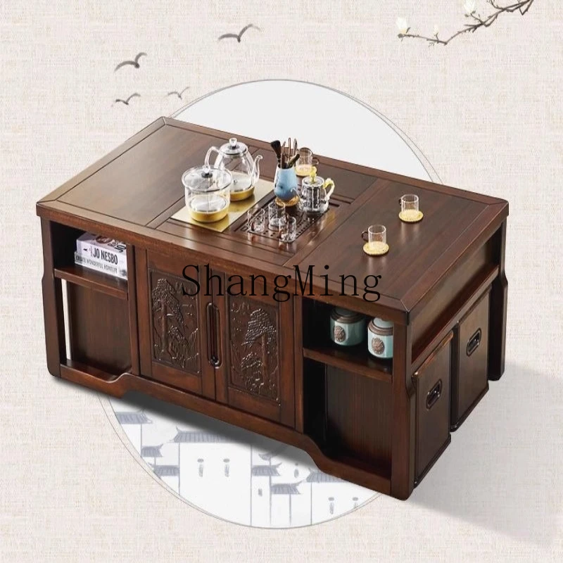 

ZYY solid wood coffee table living room tea table combination new Chinese integrated household storage tea table