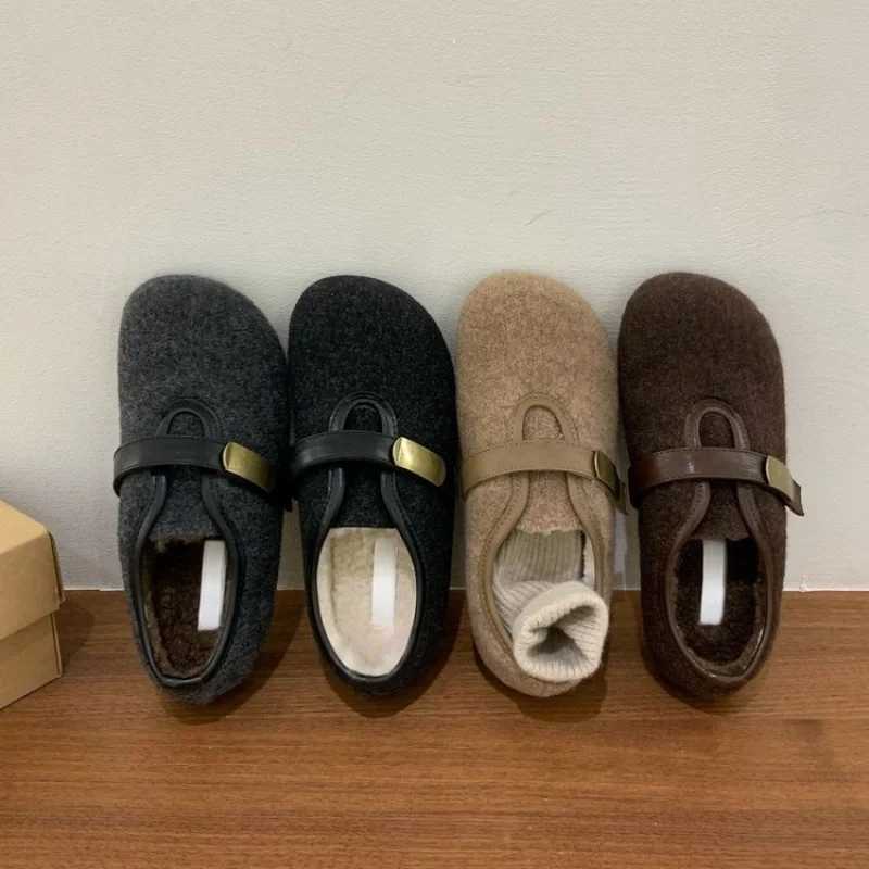 

2025Осенне-зимняя новая корейская версия, модные хлопковые туфли Мэри Джейн на плоской подошве на липучке