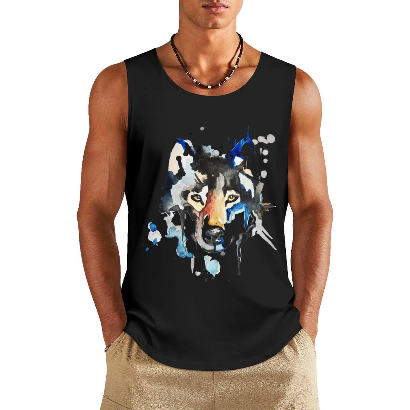 

Watercolour Wolf Tank Top Gym man anime gym