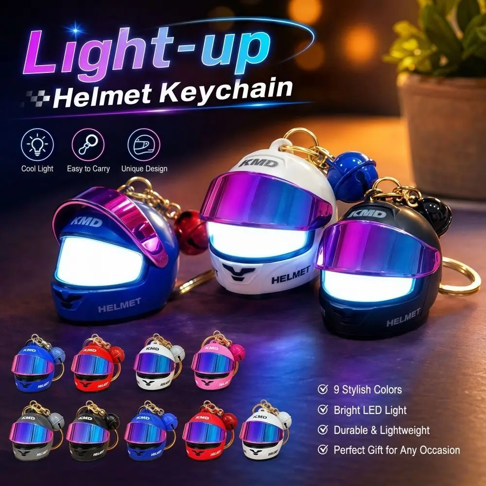 Chaveiro de Capacete Iluminado Moderno, Leve e Versátil, Mini Luz Noturna, Pingente Realista Multifuncional, Charm para Bolsa