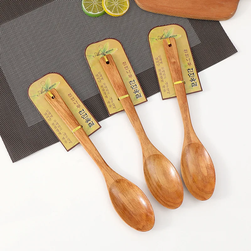 10pcs/Pack High Quality Pointed Long Handled Spoon Kitchen Spoon Household Wooden Cooking Spoon Wholesale
