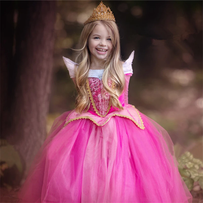 Girls Sleeping Beauty Aurora Cosplay Dress Off Shoulder Prom Gown Children Halloween Carnival Gift Fancy Party Princess Clothing