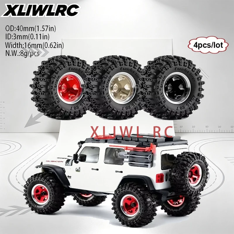 4Pcs 0.7 1/30 inch Metal Tires and Wheels for Axial SCX30 Ford Bronco Wrangler K10 RC Crawler Upgrade Parts