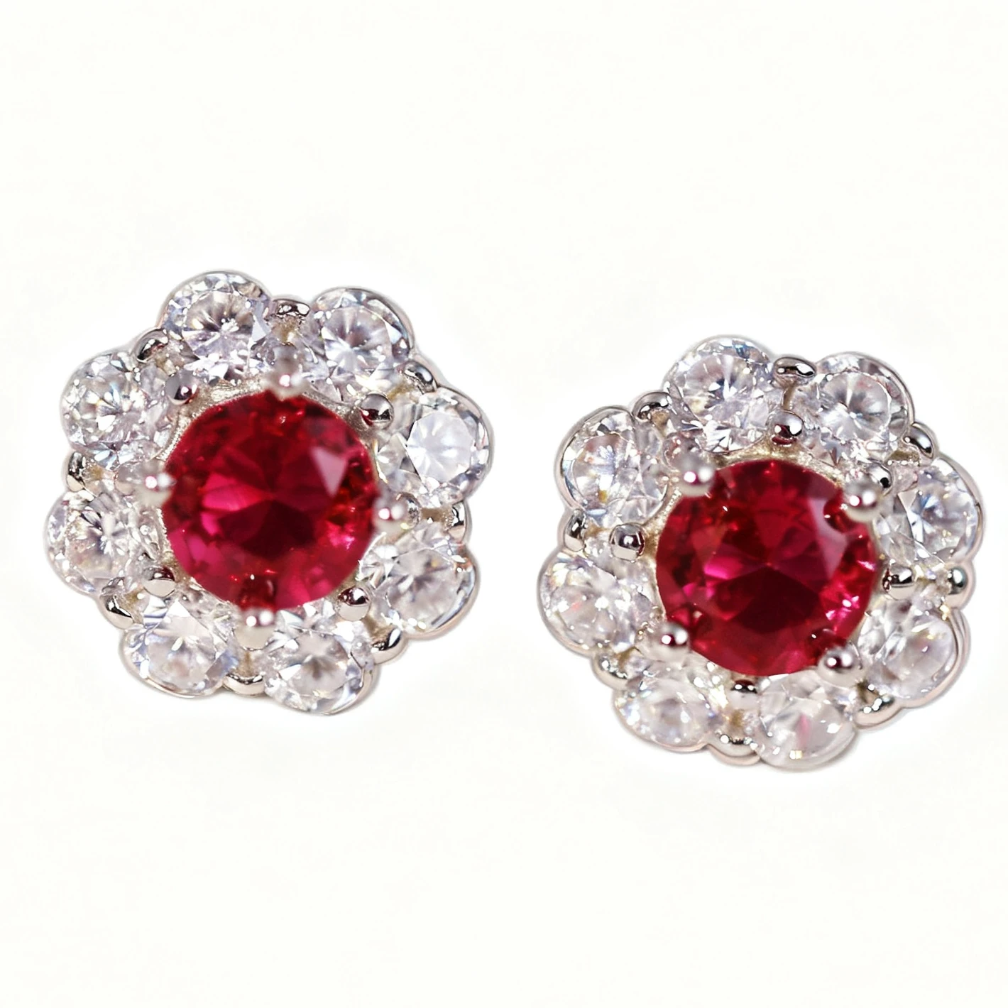 

Thick Rhodium Plated 925 Sterling Silver With 2ct Lab-Created Round ruby Stud Earrings Gift for Women–Long Lasting Durability