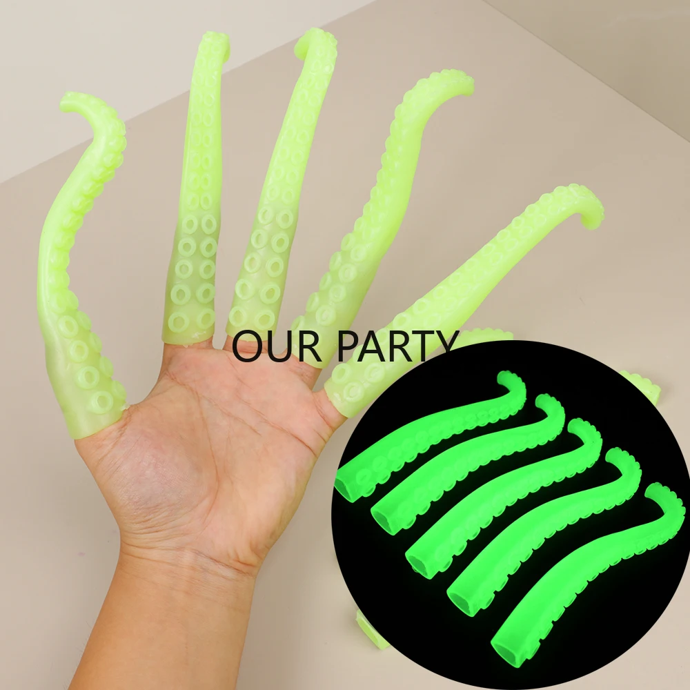 5ชิ้นเรืองแสงตลกในที่มืดหนวดปลาหมึกของเล่น boneka Jari Tangan สำหรับวันเกิดสำหรับเด็กของขวัญปาร์ตี้ของขวัญฮาโลวีน