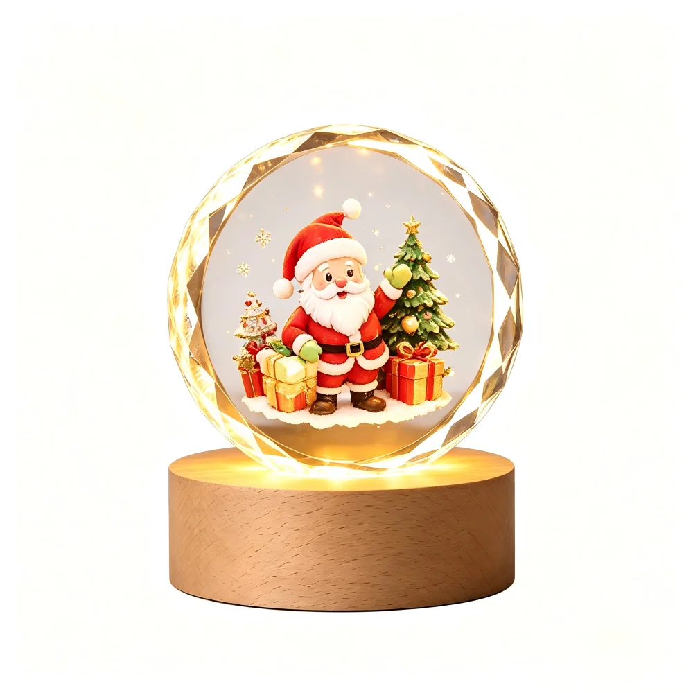 Christmas Crystal Ball Night Light Santa Claus UV Printed Warm LED Light Christmas Gift Home Table Decor