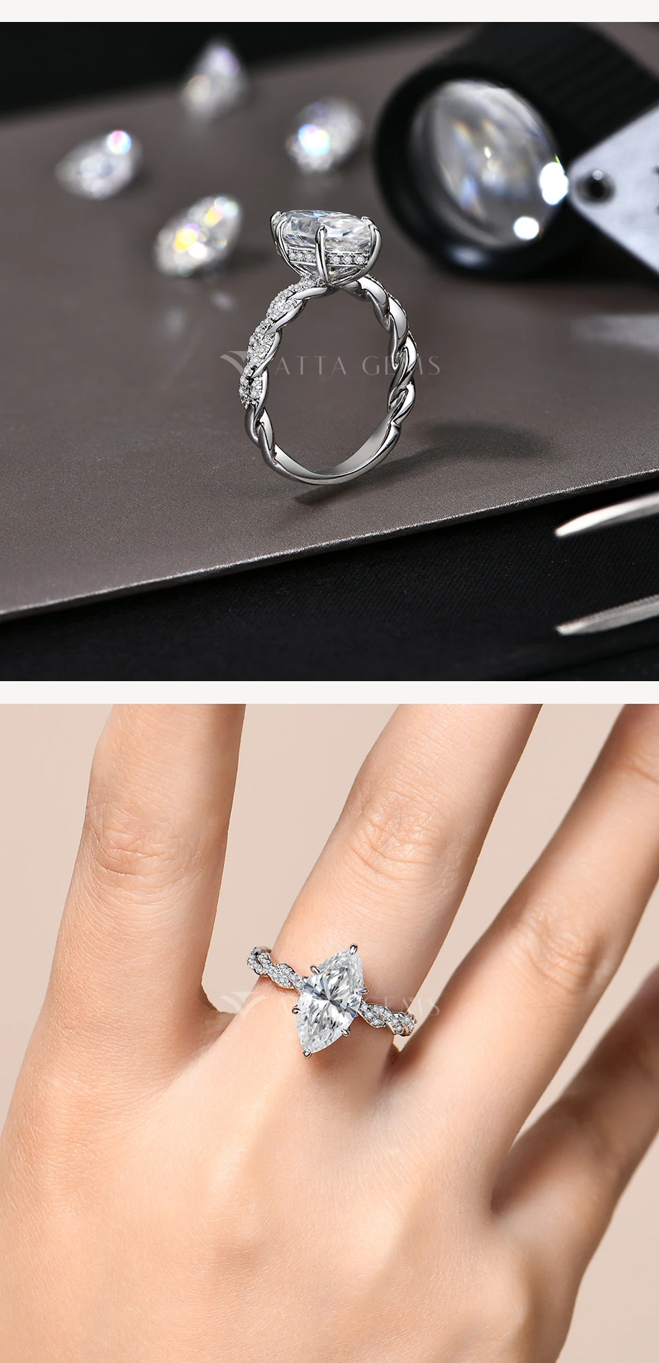 3.0CT 14*7MM Marquise Cut D Color VVS1 Moissanite Ring GRA Certified Pass Diamond Tester Anti Allergy Never Fade S925 Sterling Silver Fine Jewelry For Women Engagement Wedding Party Anniversary Gift view 7