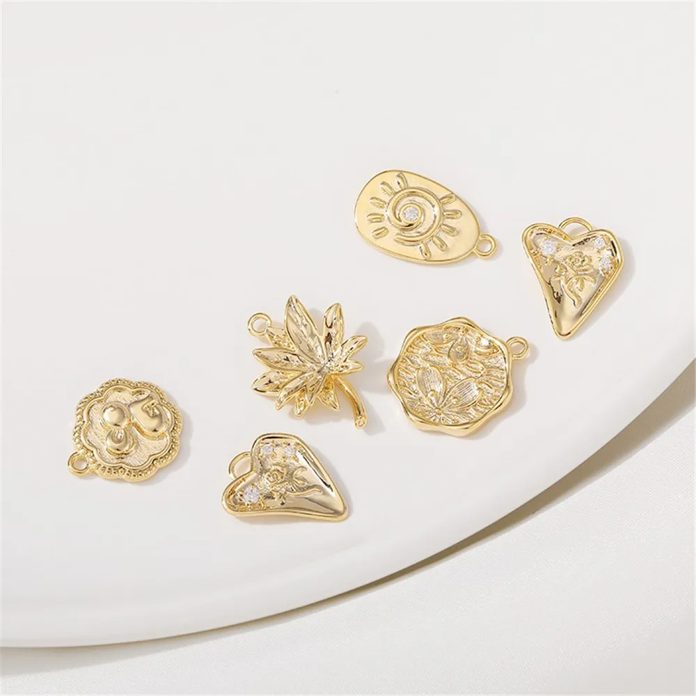 14K Gold Wrapped Love Flower Leaf Pendant DIY Handmade Bracelet Necklace Ear Jewelry Material Accessories L422